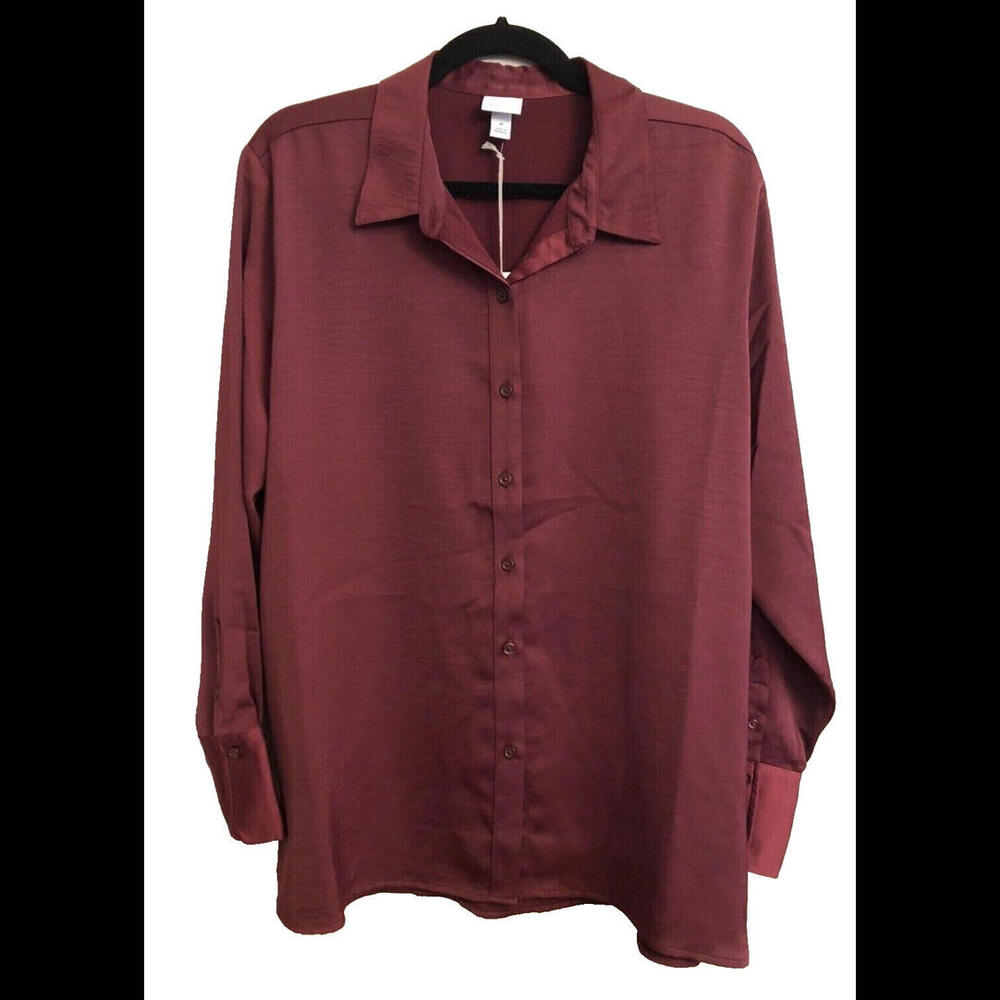Top A NEW DAY Burgundy Sateen Button Front Size X-Large *NWT* MSRP $25.00
